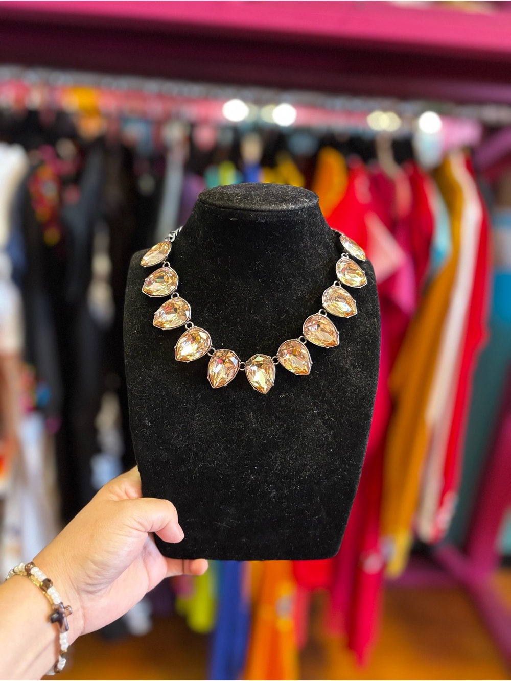 Gold Teardrop Crystal Statement Necklace - Women's Jewelry